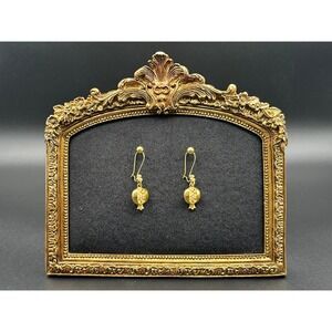Vintage Gold Tone Pomegranate Drop Earrings Faux Pearl Seeds 1.25" Kidney Wire